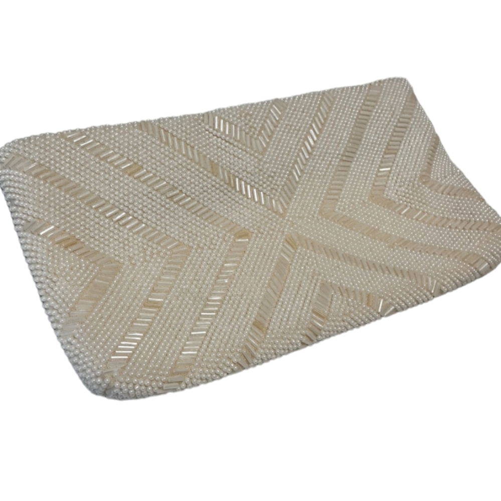 Vintage white beaded clutch